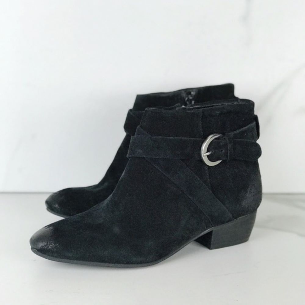 Rebels Black Suede Buckle Ankle Booties 6.5
